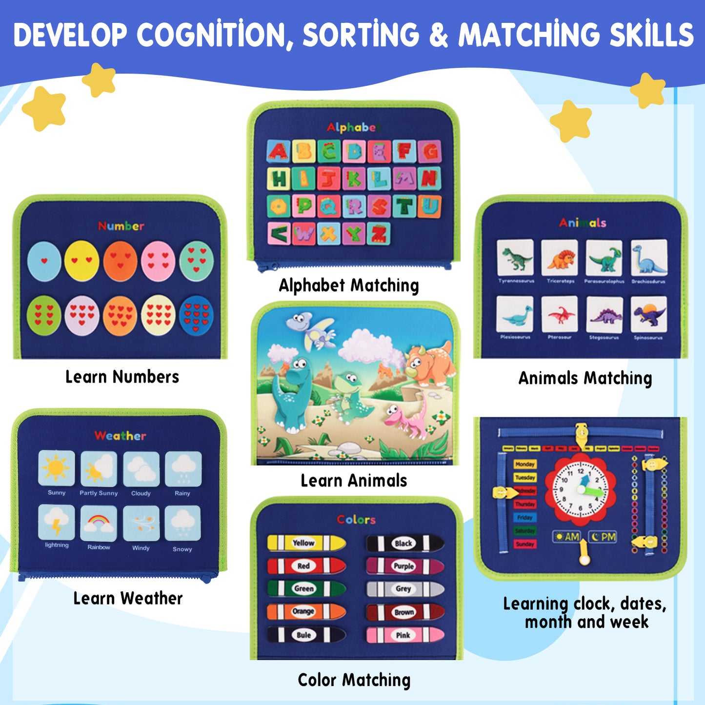 KiddiTouch Busy Board, Sensory Board Learning Toys for Boys, Preschool Toddler Activities, Skill-Building Game for Learning Fine Motor Skills, Travel Toys Birthday Gifts for Kids Aged 1 2 3 4