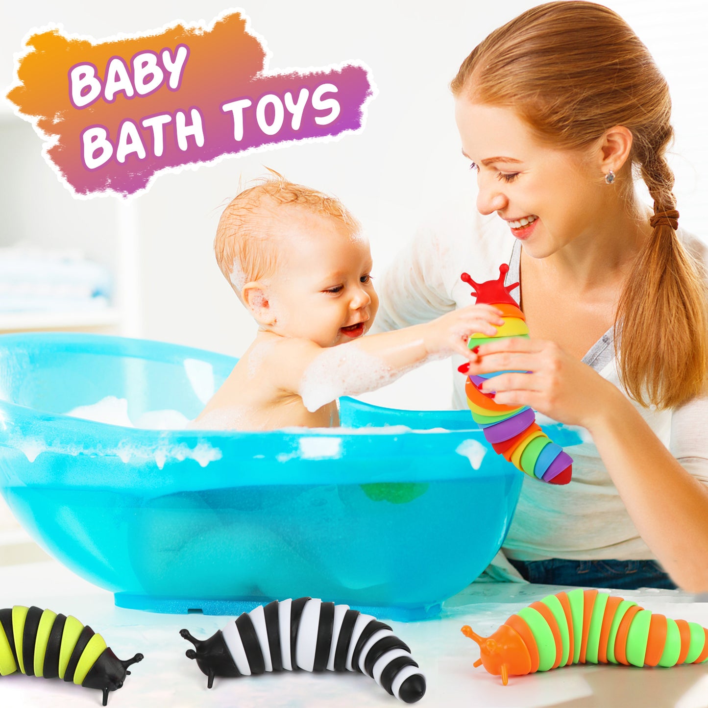 KiddiTouch 4 Pcs Fidget Toy Slug, Sensory Slug Toys for Autistic Kids & Adults, 3D Articulated Sensory Toys for Autistic, Strength Exercise & Stress Relief