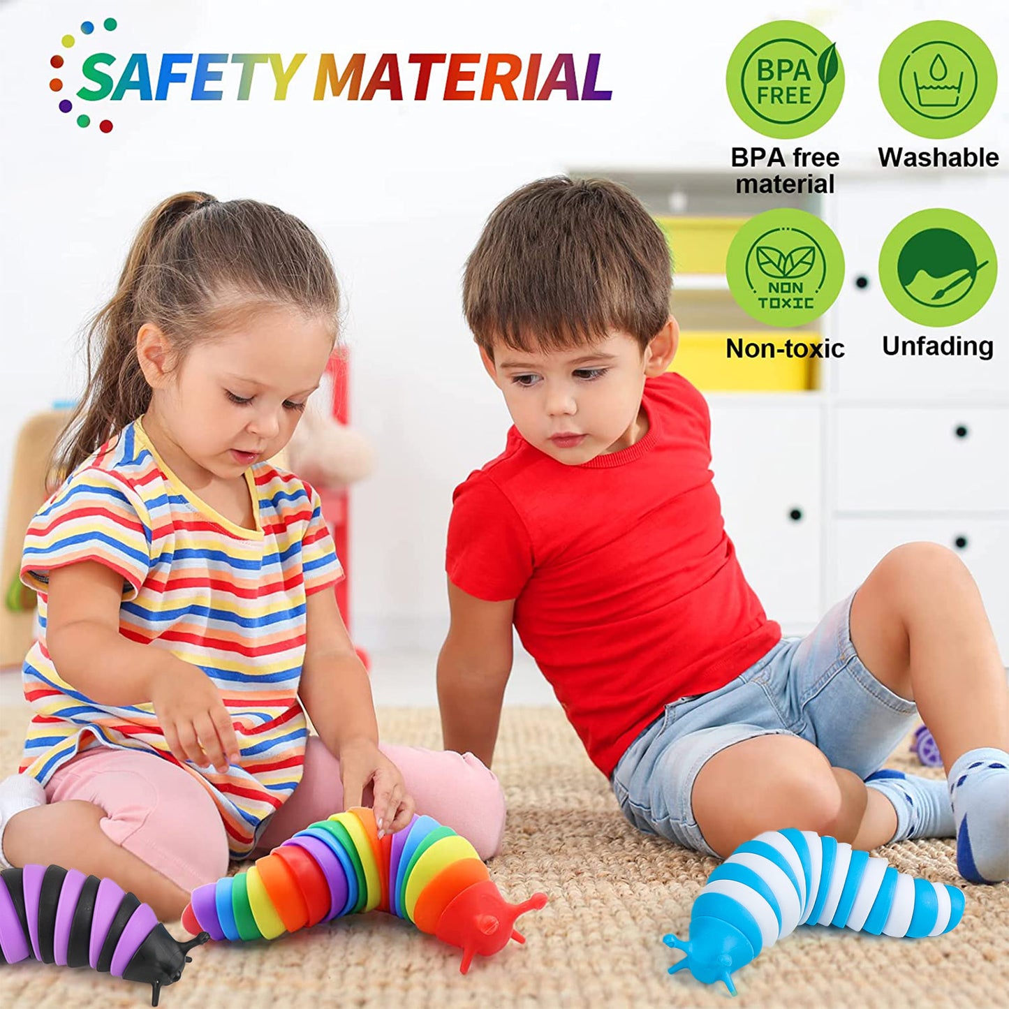 KiddiTouch 4 Pcs Fidget Toy Slug, Sensory Slug Toys for Autistic Kids & Adults, 3D Articulated Sensory Toys for Autistic, Strength Exercise & Stress Relief