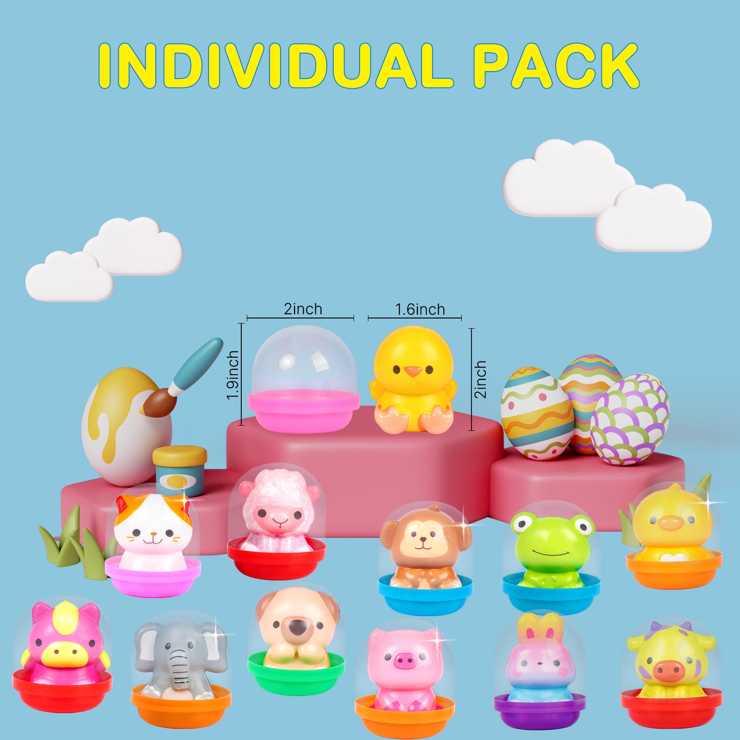 KiddiTouch Prefilled Easter Eggs with Squishy Toys, 12 Packs Easter Basket Stuffers Slow Rising Stress Squishies for Kids Birthday Goodie Bag Stuffers