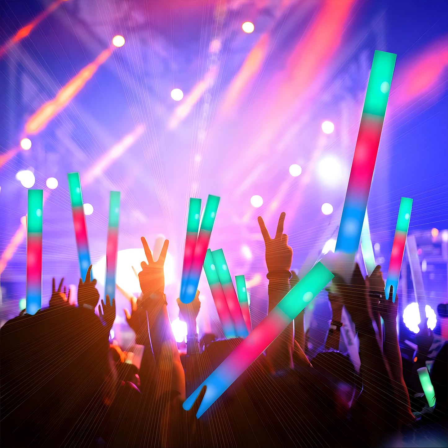 KiddiTouch 14Pcs Glow Sticks, Light Up Foam Stick Bulk with 3 Modes, Glow in Dark Party Supplies for Wedding, Raves, Concert