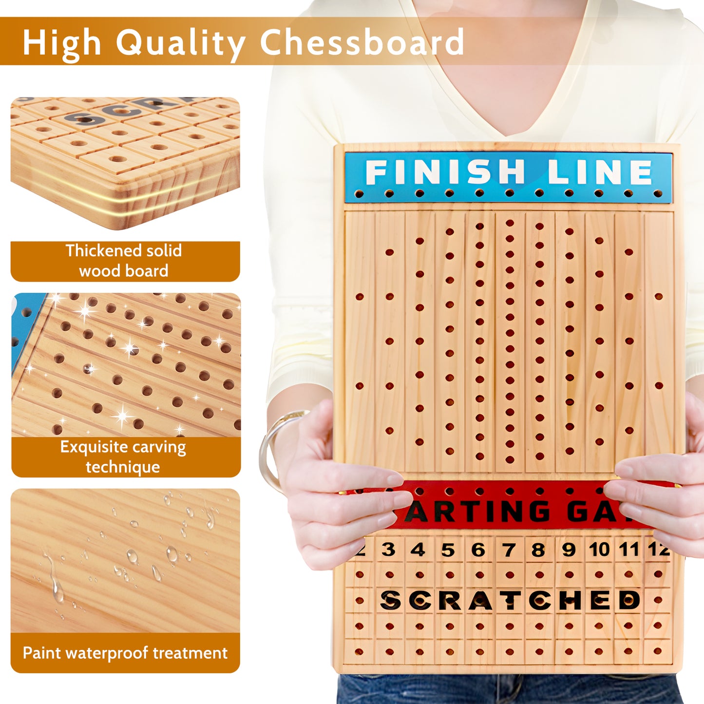 KiddiTouch Horse Racing Game, Horse Race Board Game, Thickened Solid Wood Horse Games with 11 Metal Horses, 2 Dices, 2 Boxes of Cards and 5 Sets of Gaming Chips Gifts for Families Games and Parties