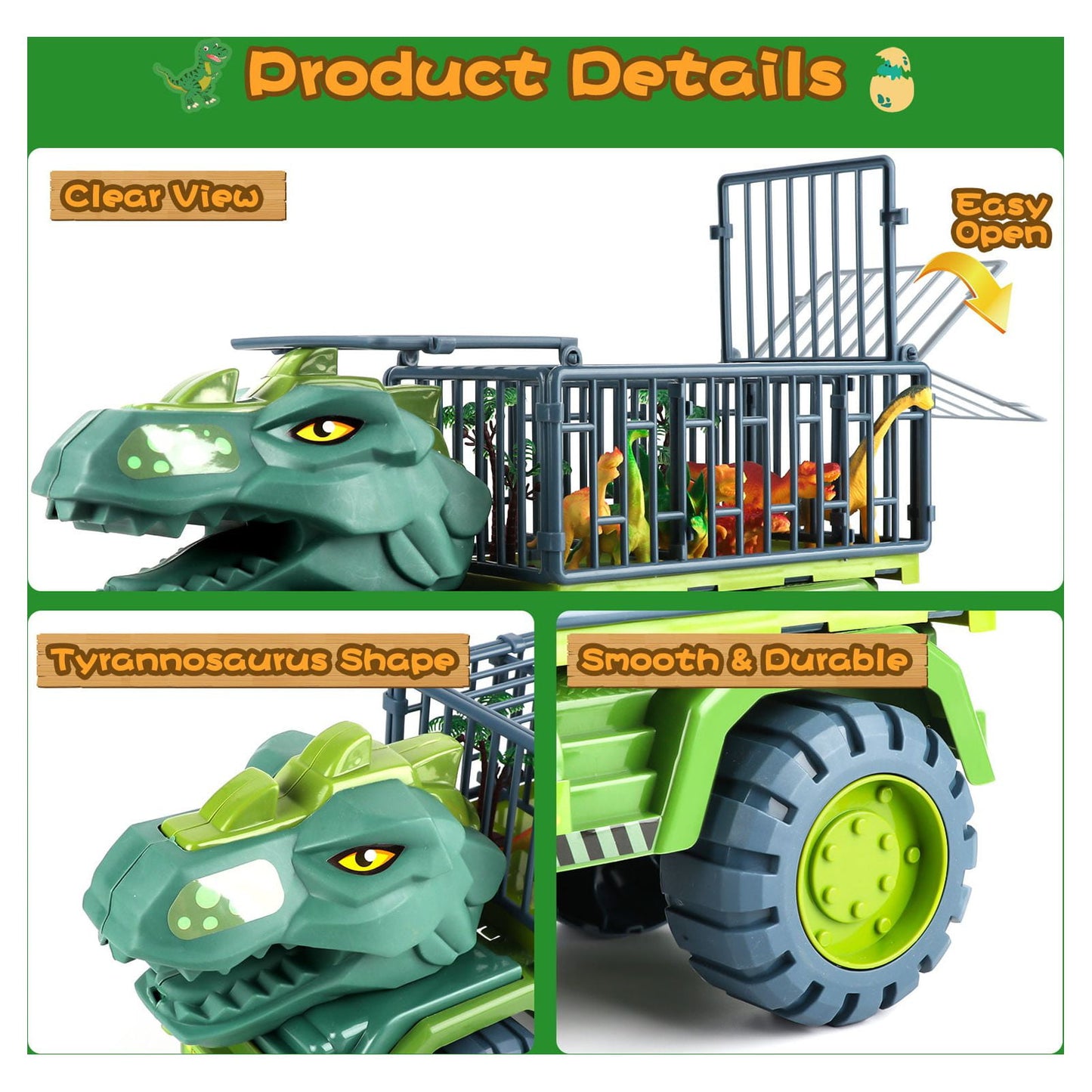KiddiTouch Dinosaur Toy for Kids 3-5 5-7, Dinosaur Truck Carrier Car, Monster Truck with Dinosaur Toys for Boys, Dino Transport Cars Playset Gift(Tyrannosaur) for Boys