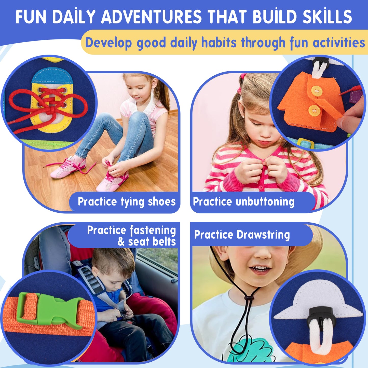 KiddiTouch Busy Board, Sensory Board Learning Toys for Boys, Preschool Toddler Activities, Skill-Building Game for Learning Fine Motor Skills, Travel Toys Birthday Gifts for Kids Aged 1 2 3 4