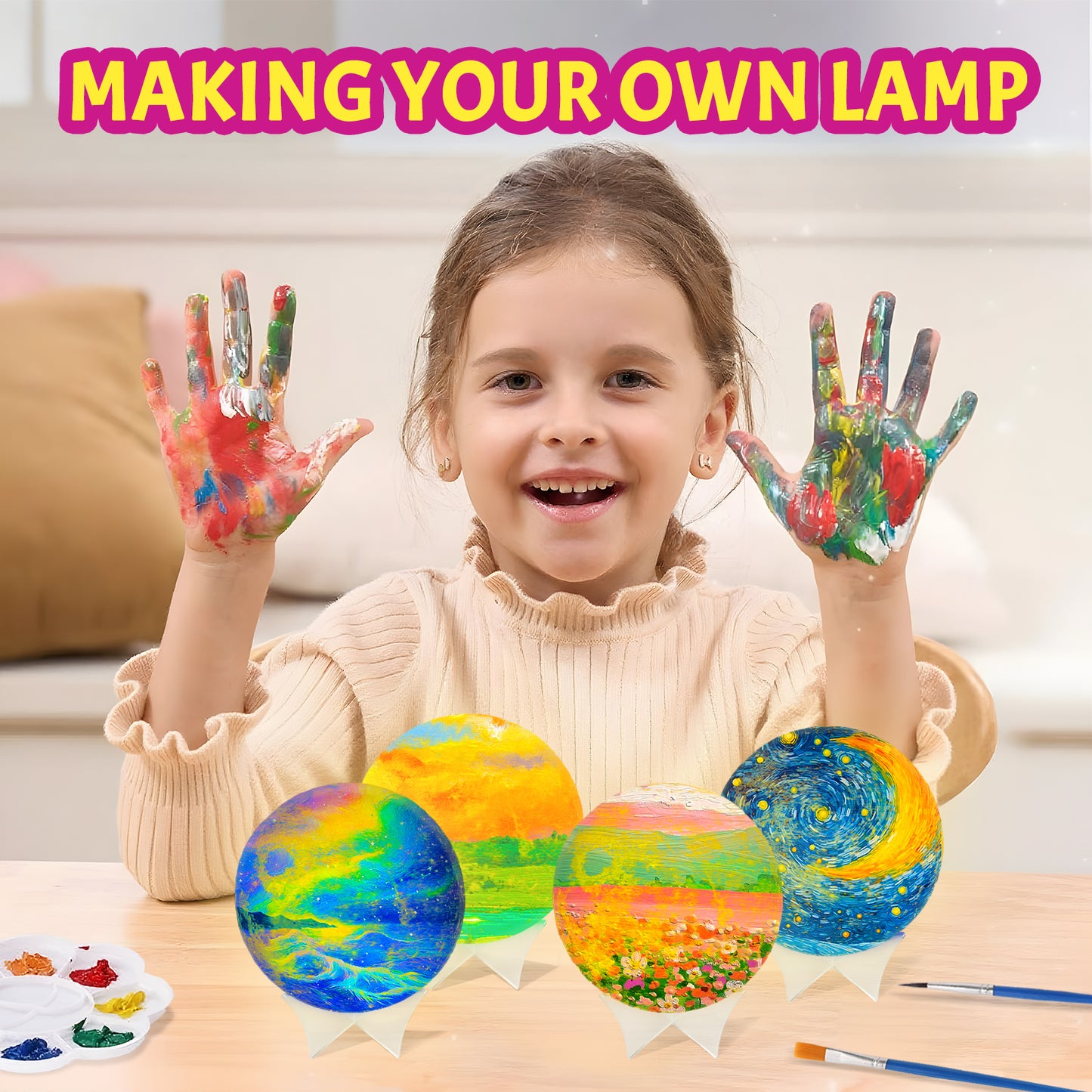 KiddiTouch DIY 3D Moon Lamp Kit, Paint Your Own Moon Night Light, 5.9-inch Galaxy Lamp Arts and Crafts Kit, School Activities, Birthday Gifts for Kids Girls Boys