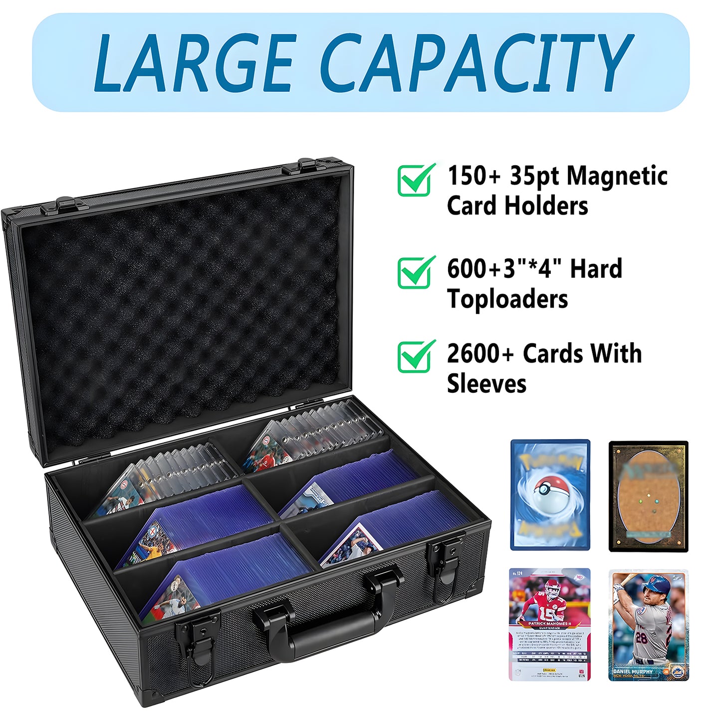 KiddiTouch Card Storage Box for 3" x 4" 35pt 130pt Magnetic Card Holders, Trading Card Storage Box for Baseball, Football, Basketball, Sports Cards (Holds 600+ Toploaders)