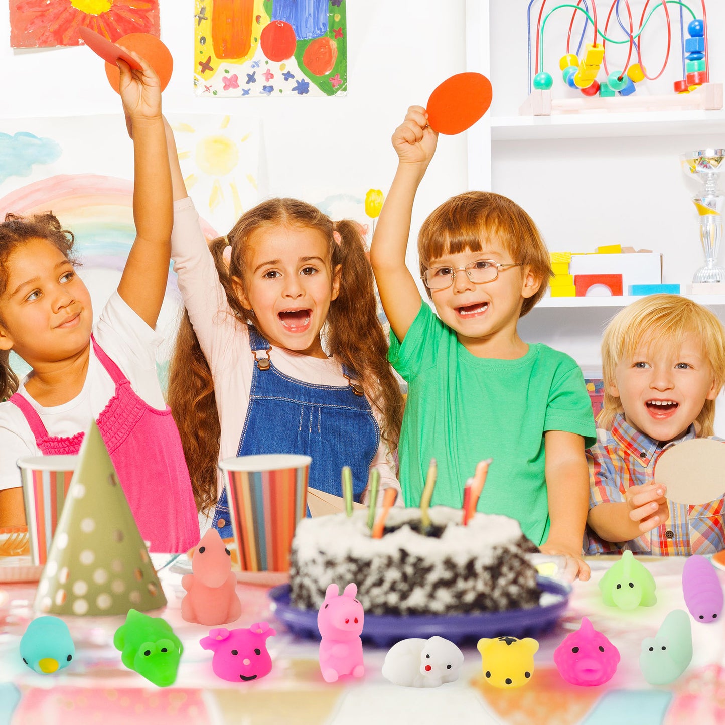 KiddiTouch 80Pcs Mochi Squishy Toys for Kids Party Favors, Mini Stress Relief Toys for Classroom Prizes, Easter Egg Fillers