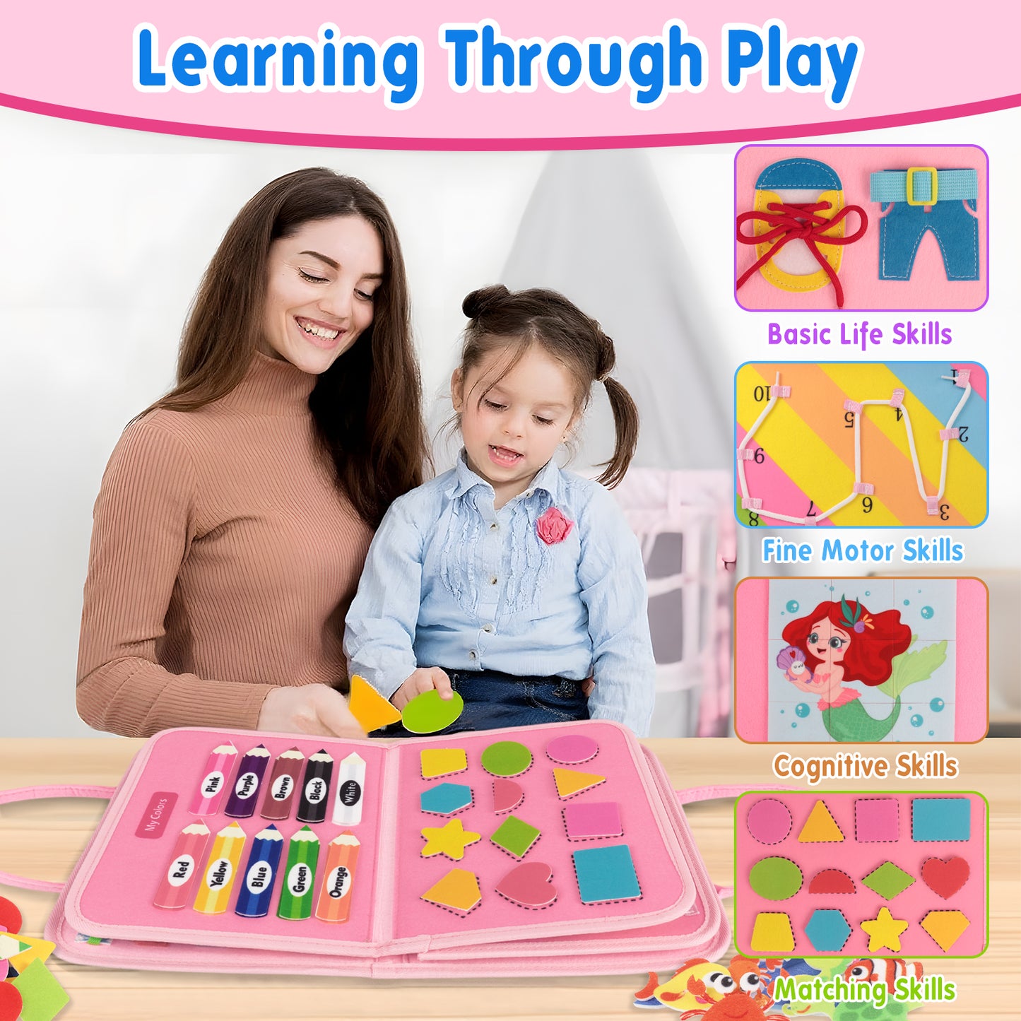KiddiTouch Busy Board, Toddler Learning Toy Busy Book , Preschool Toddler Activities and Travel Toys, Skill-Building Game for Learning Fine Motor and Life Skills, Birthday Gifts for Kids Aged 1 2 3 4