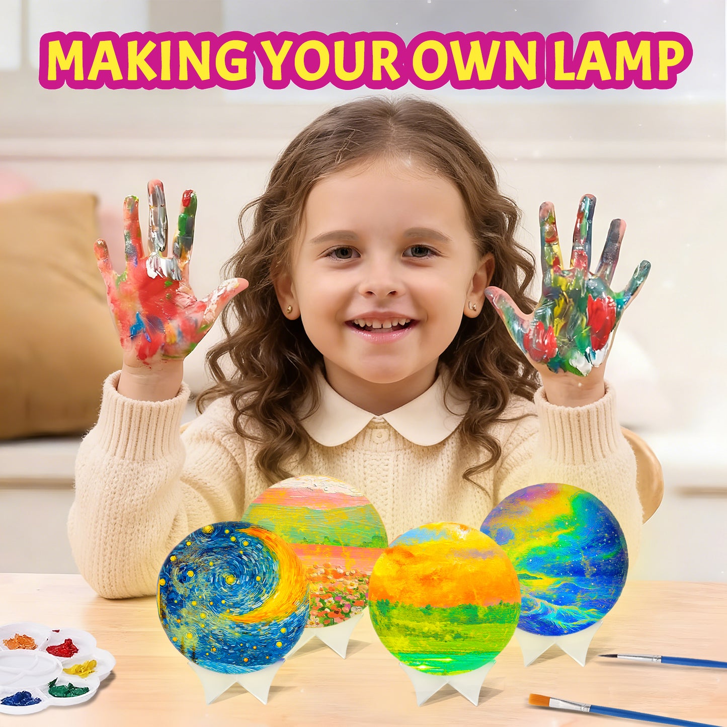 KiddiTouch Rechargeable Paint Your Own Moon Lamp, 5.9-inch 3D Moon Night Light Kit, Galaxy Art and Crafts, Birthday Gifts for Kids Girls Boys Ages 6-12