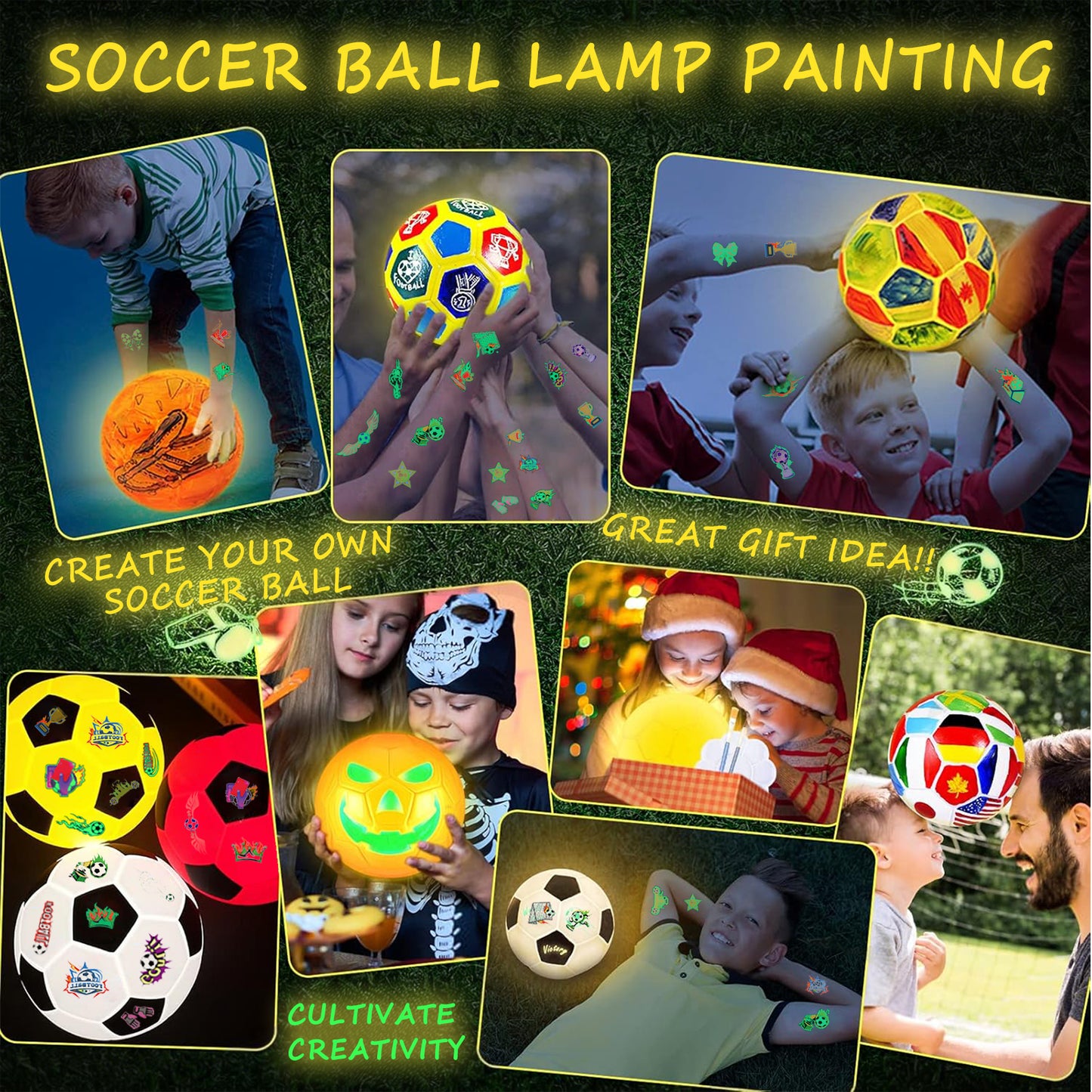 KiddiTouch Paint Your Own Soccer Ball Lamp Kit, 3D Soccer Gift Night Light, Art Supplies and Crafts, Birthday Gifts for Boys Girls Kids Ages 6-12