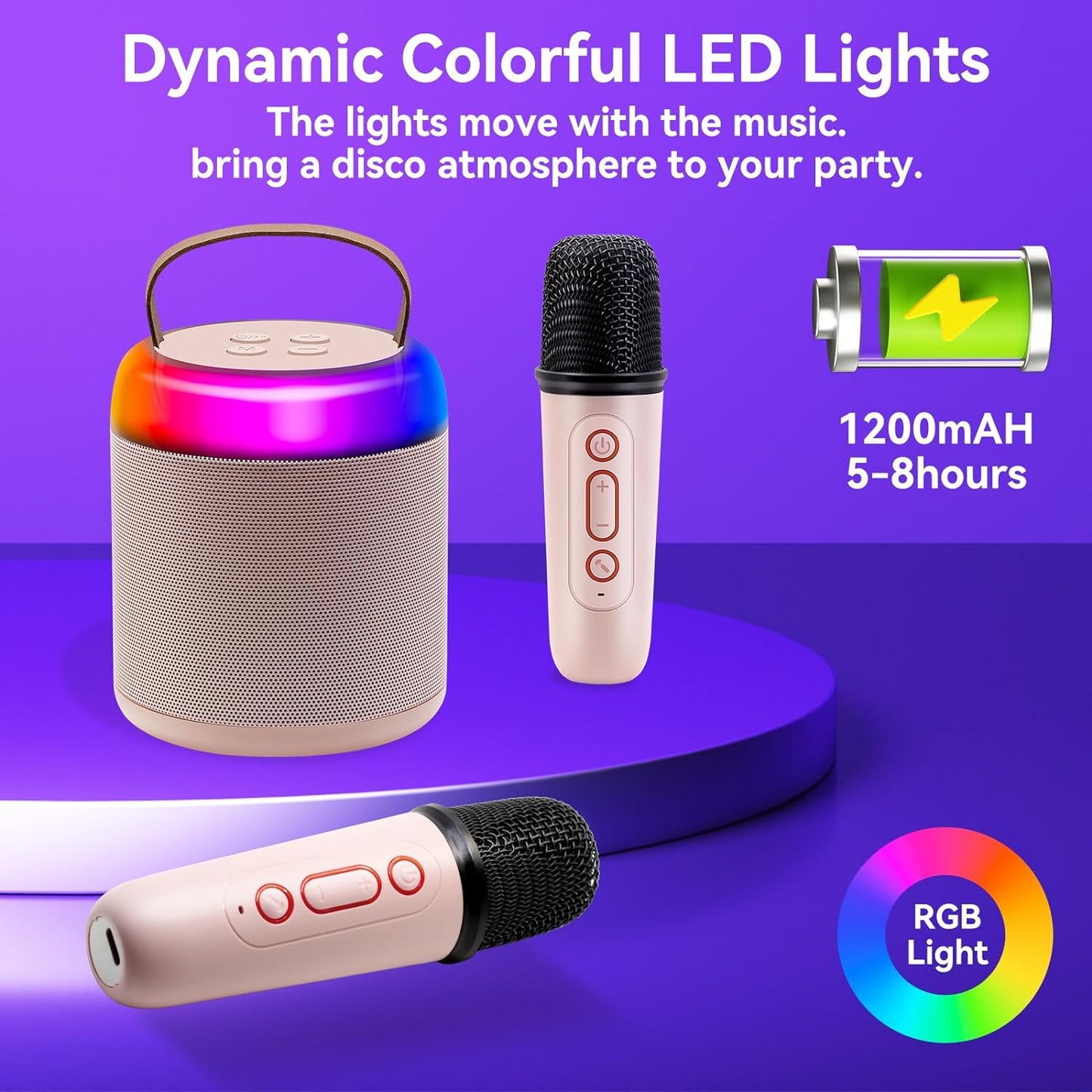 KiddiTouch Mini Karaoke Machine for Kids, Rechargeable Portable Wireless Karaoke Speaker with 2 Microphones and Magic Sounds, Kids Karaoke for Girls Christmas/Birthday/Home Party Gift