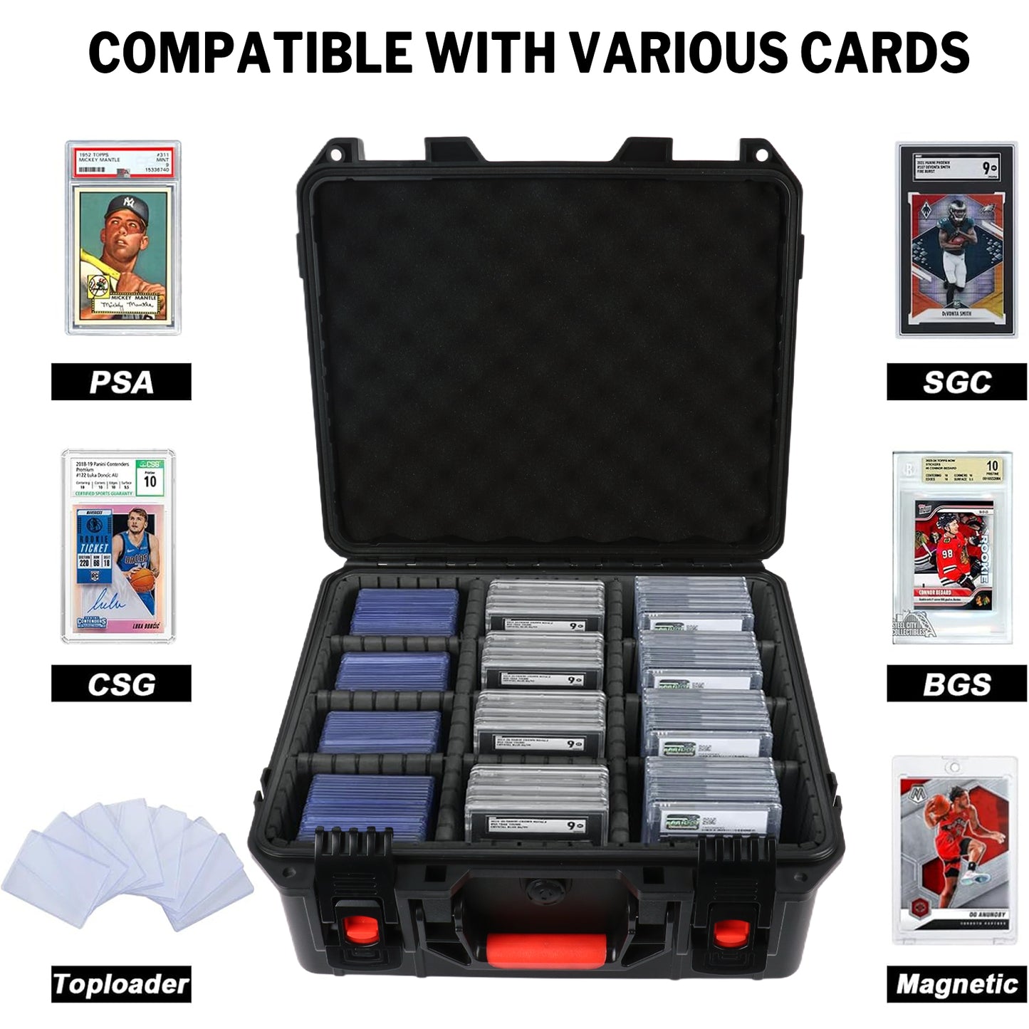 KiddiTouch Graded Trading Card Case, Storage Box for PSA, BGS, SGC, Football, Baseball, Basketball, Sports, Magnetic Cards Holders (Holds 600+ Toploaders)