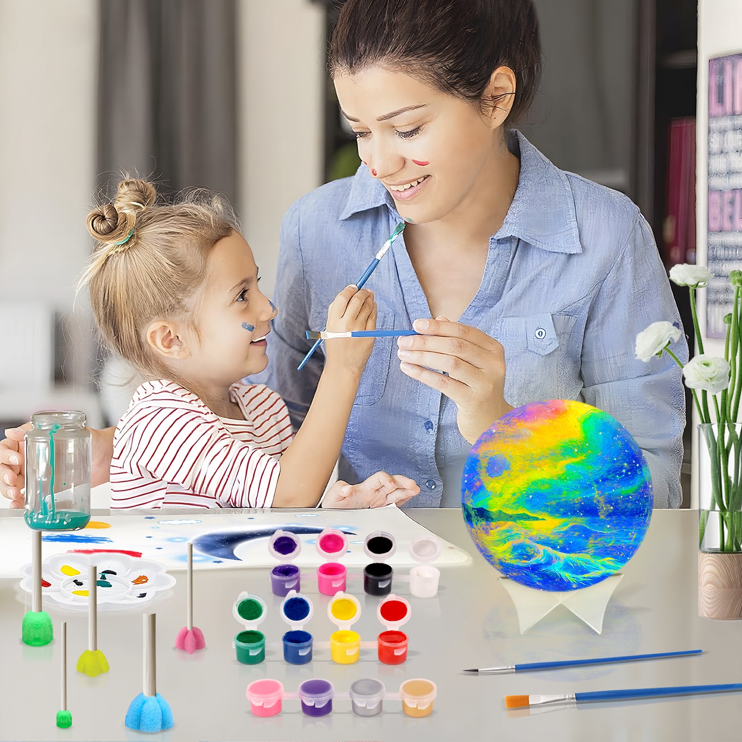 KiddiTouch DIY 3D Moon Lamp Kit, Paint Your Own Moon Night Light, 5.9-inch Galaxy Lamp Arts and Crafts Kit, School Activities, Birthday Gifts for Kids Girls Boys