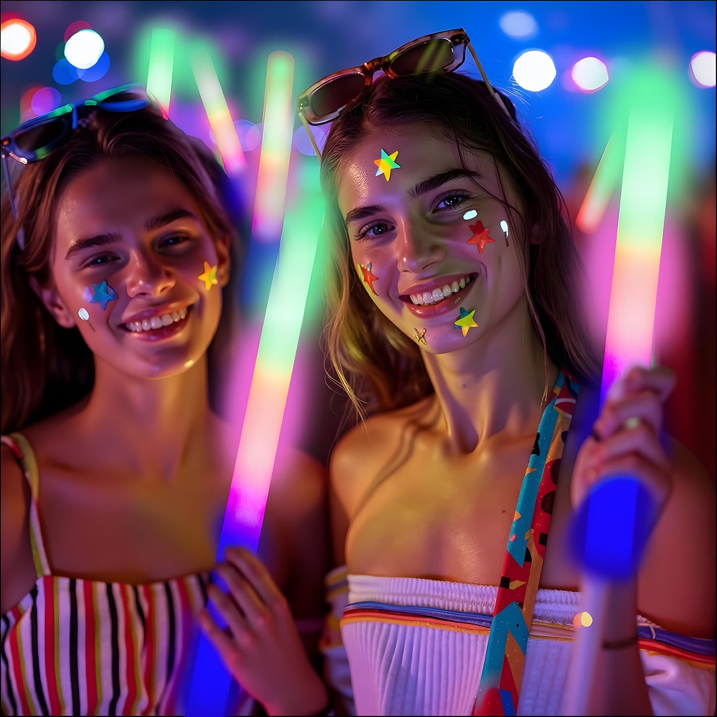 KiddiTouch 14Pcs Glow Sticks, Light Up Foam Stick Bulk with 3 Modes, Glow in Dark Party Supplies for Wedding, Raves, Concert