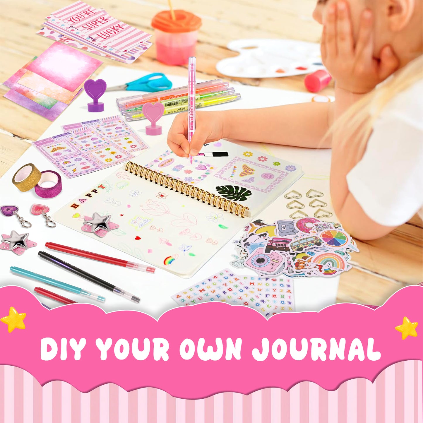 KiddiTouch DIY Journal Kit Gifts for Girls Ages 8-14, Birthday Toys for Teen Girl