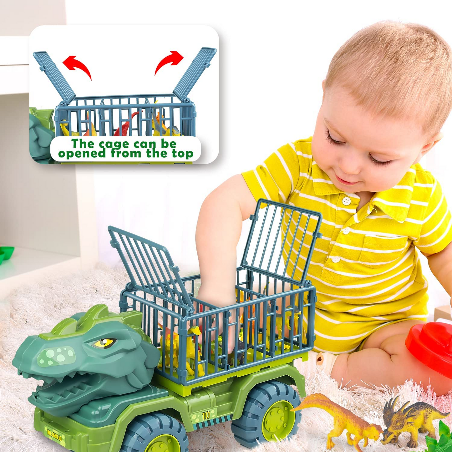 KiddiTouch Dinosaur Toy for Kids 3-5 5-7, Dinosaur Truck Carrier Car, Monster Truck with Dinosaur Toys for Boys, Dino Transport Cars Playset Gift(Tyrannosaur) for Boys