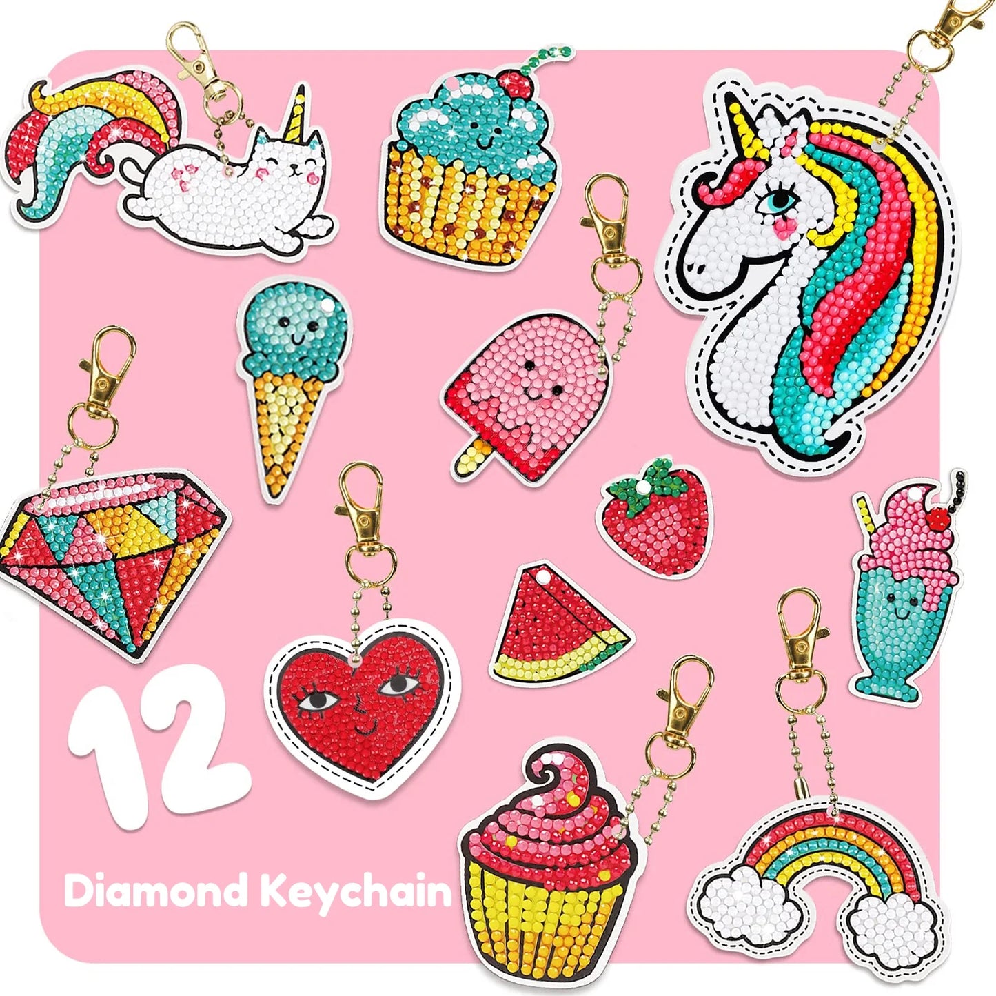 Diamond Keychain Kits, Arts and Crafts for Girls, Gem Craft Kits, Best Gift for Girls Ages 6-12