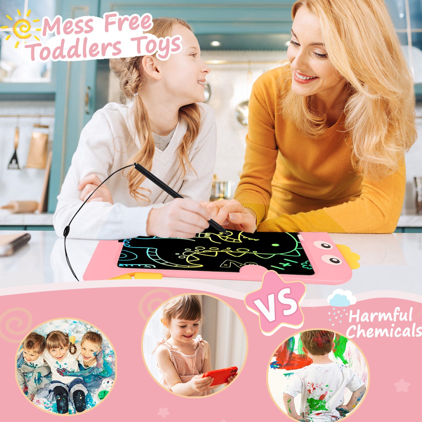 KiddiTouch LCD Writting Tablet for Kids 10 Inch Dinosaur Erasable Doodle Board Mess Free Drawing Pad for Boys Educational Toys Birthday Gift
