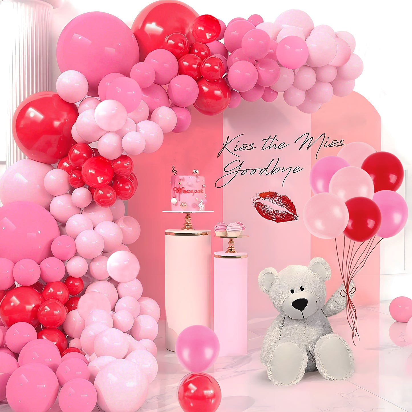 KiddiTouch 150Pcs Red and Pink Balloon Garland Arch Kit, 5 10 12 18 inch, Pink and Red Balloons Decorations for Valentine's Day, Women's Day, Weddings, Engagements