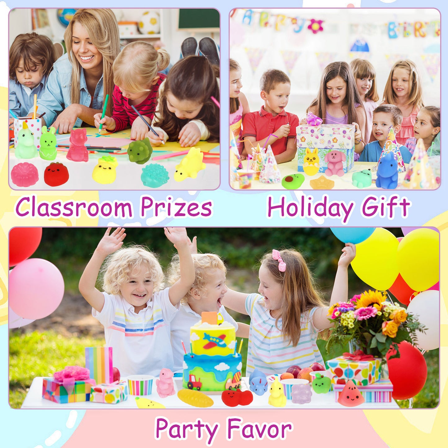 KiddiTouch 100Pcs Mochi Squishy Toys for Kids Party Favors, Mini Stress Relief Toys for Classroom Prizes, Easter Egg Fillers