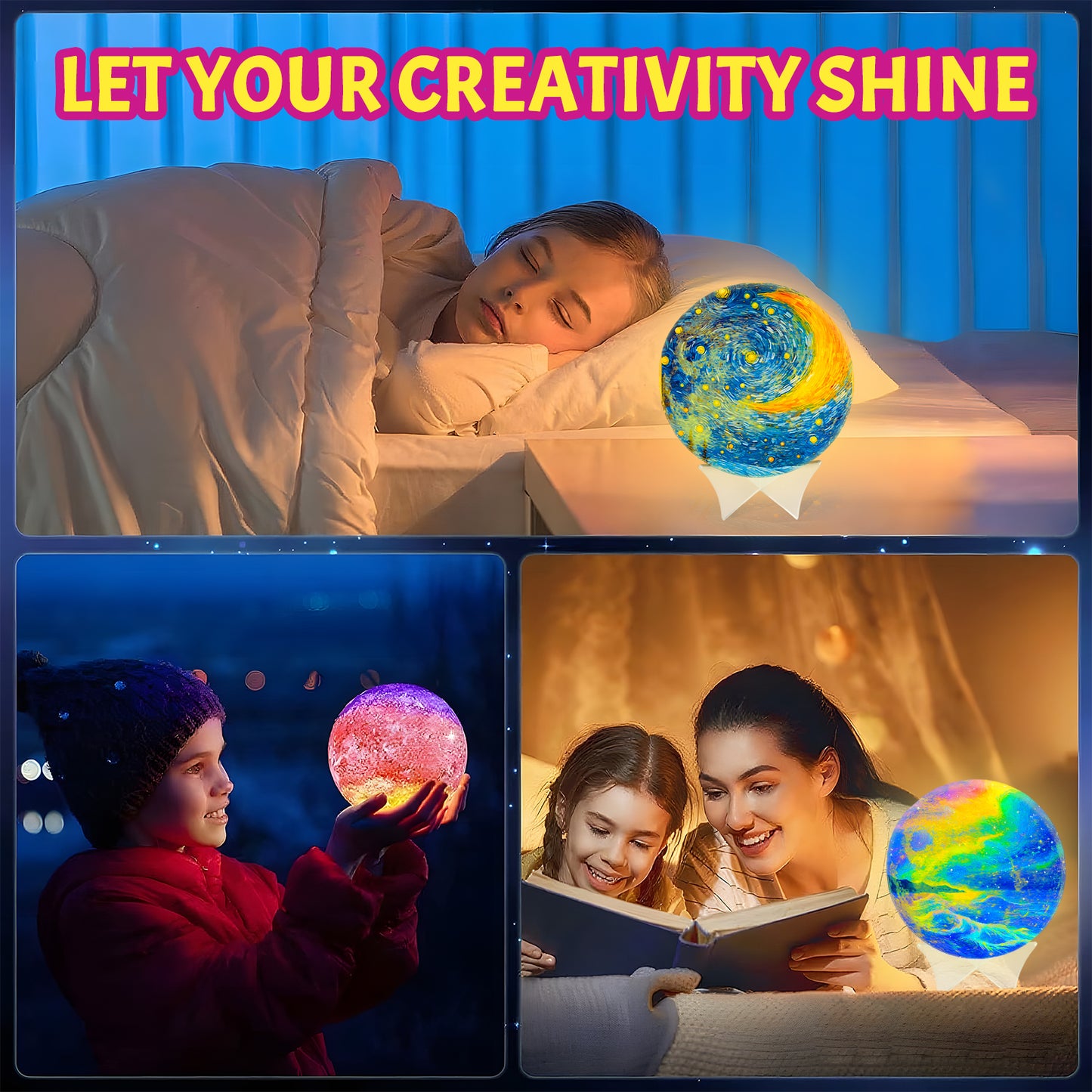 KiddiTouch DIY 3D Moon Lamp Kit, Paint Your Own Moon Night Light, 5.9-inch Galaxy Lamp Arts and Crafts Kit, School Activities, Birthday Gifts for Kids Girls Boys