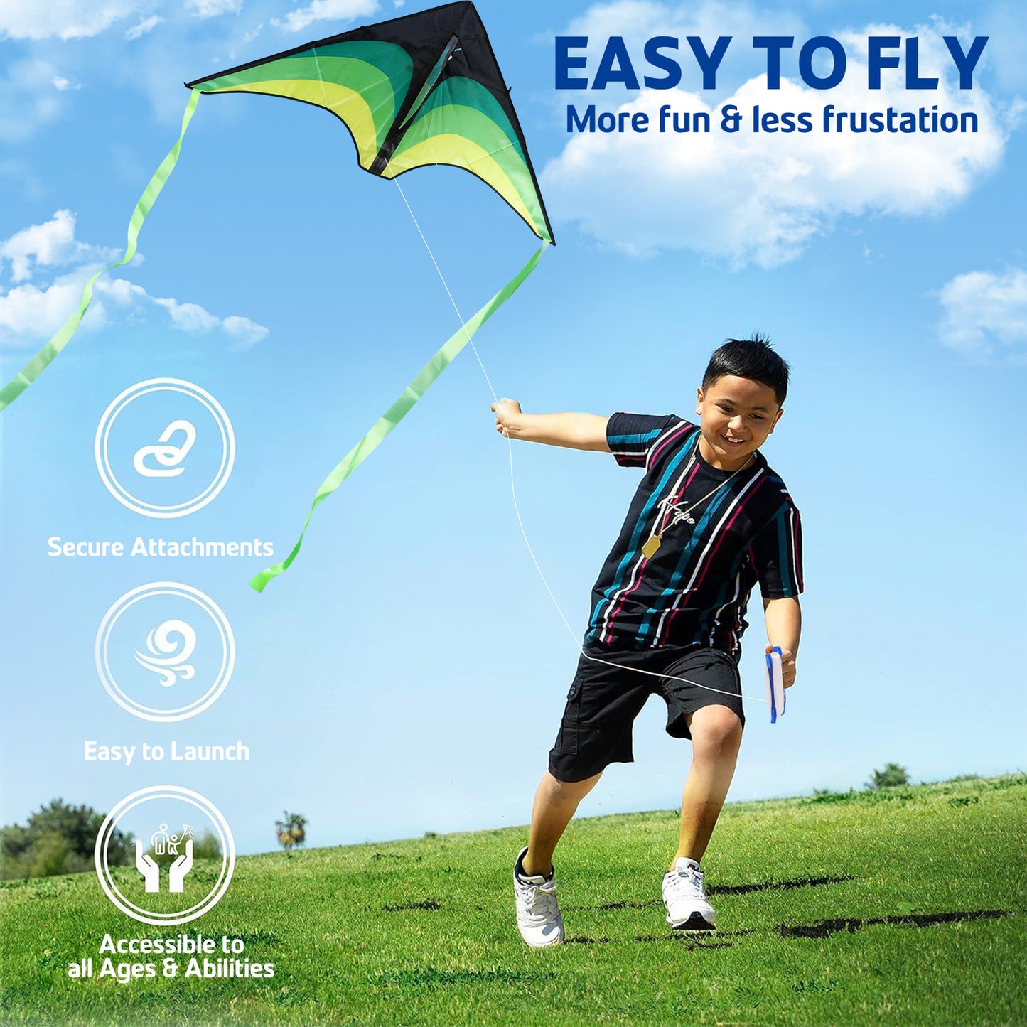 KiddiTouch 3 Pack Kites for Kids and Adults,Easy to Fly Butterfly Delta Octopus Kids Kite Set with 328FT Wire Board for Beginners,Family Outdoor Activities