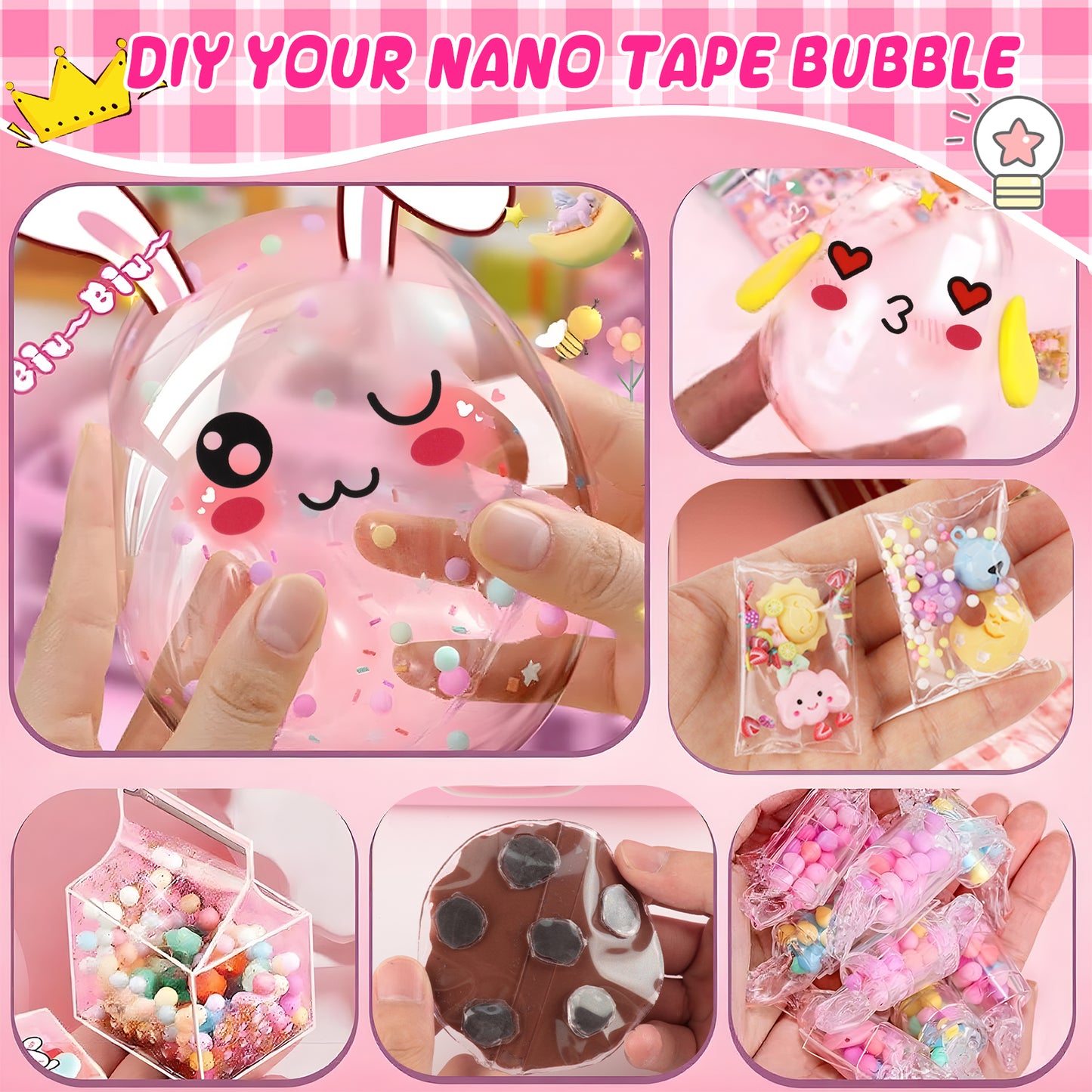 KiddiTouch Nano Tape Bubble Kit for Kids with Box, 6 Pcs Nano Tapes Squishy Maker Making Kits, Step by Step Guide -DIY Toy Gifts for Boys Girls