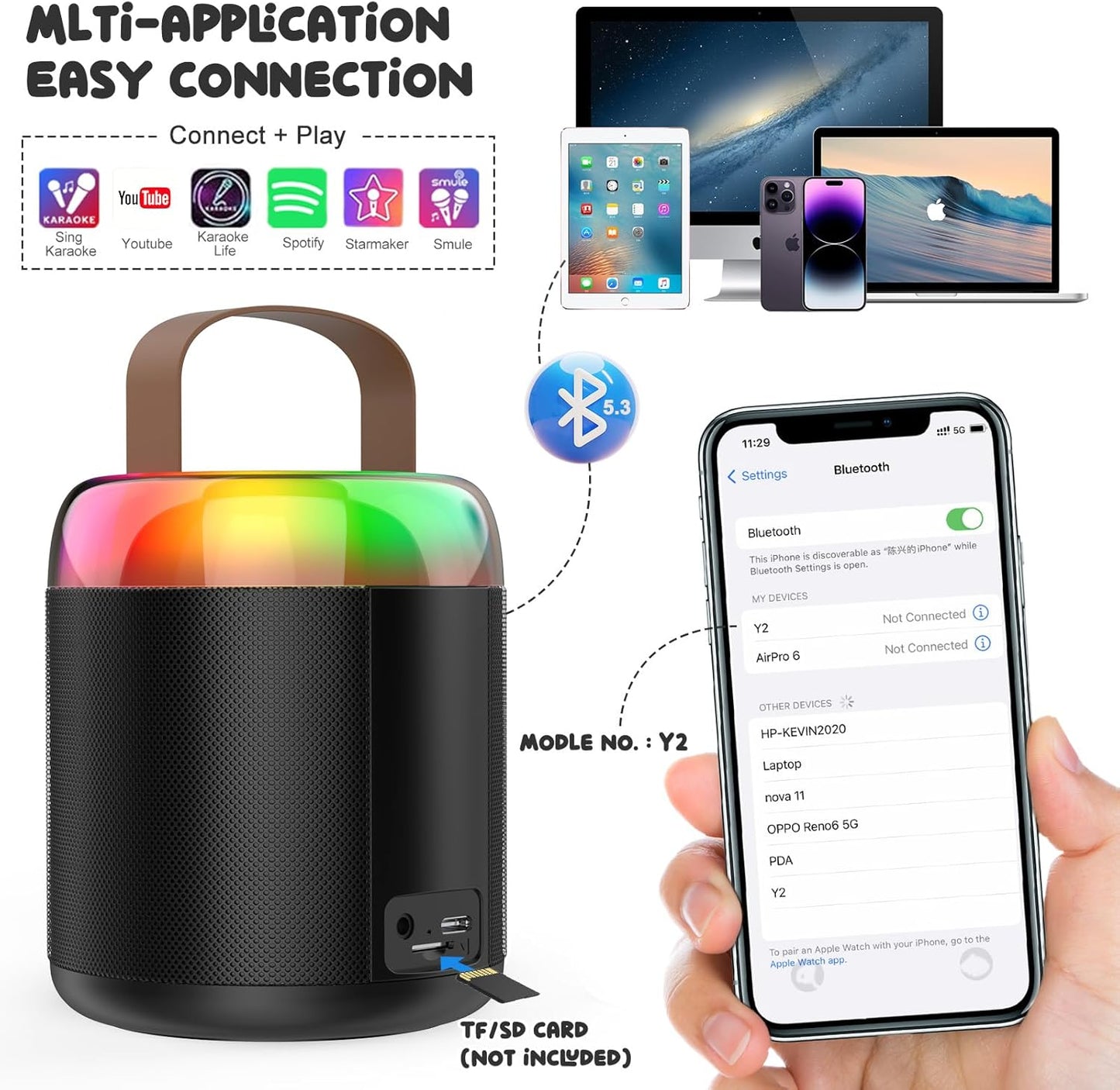 KiddiTouch Mini Karaoke Machine for Kids, Rechargeable Portable Wireless Kids Microphones, Kids Karaoke for Girls Christmas/Birthday/Home Party Gifts (Black)