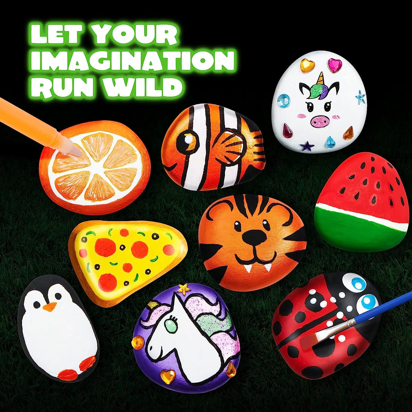 14 Rock Painting Kit, Glow in the Dark, Arts & Crafts Gifts for Boys and Girls, Craft Activities Kits, Easter Egg Fillers, Creative Art Toys for Kids Ages 4-12