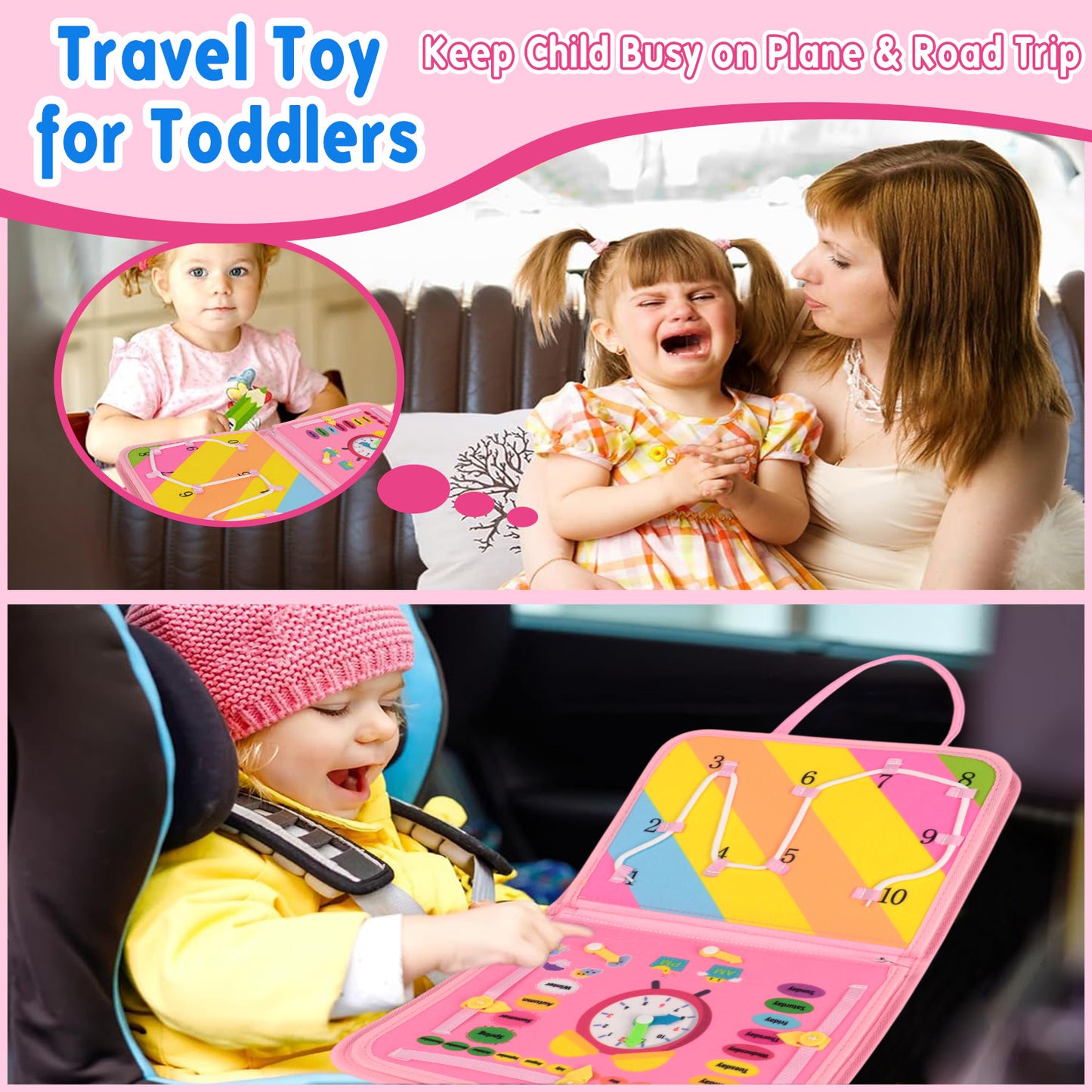KiddiTouch Busy Board, Toddler Learning Toy Busy Book , Preschool Toddler Activities and Travel Toys, Skill-Building Game for Learning Fine Motor and Life Skills, Birthday Gifts for Kids Aged 1 2 3 4