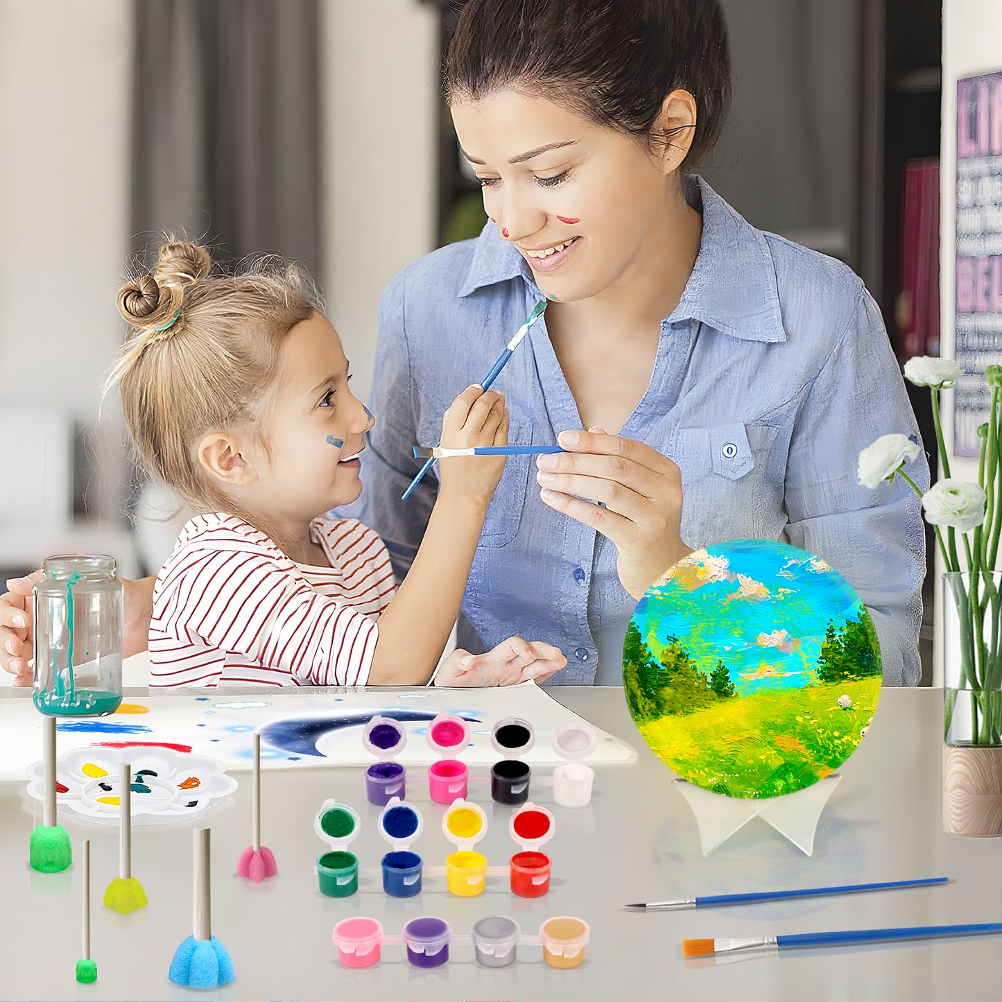 KiddiTouch Rechargeable Paint Your Own Moon Lamp, 5.9-inch 3D Moon Night Light Kit, Galaxy Art and Crafts, Birthday Gifts for Kids Girls Boys Ages 6-12