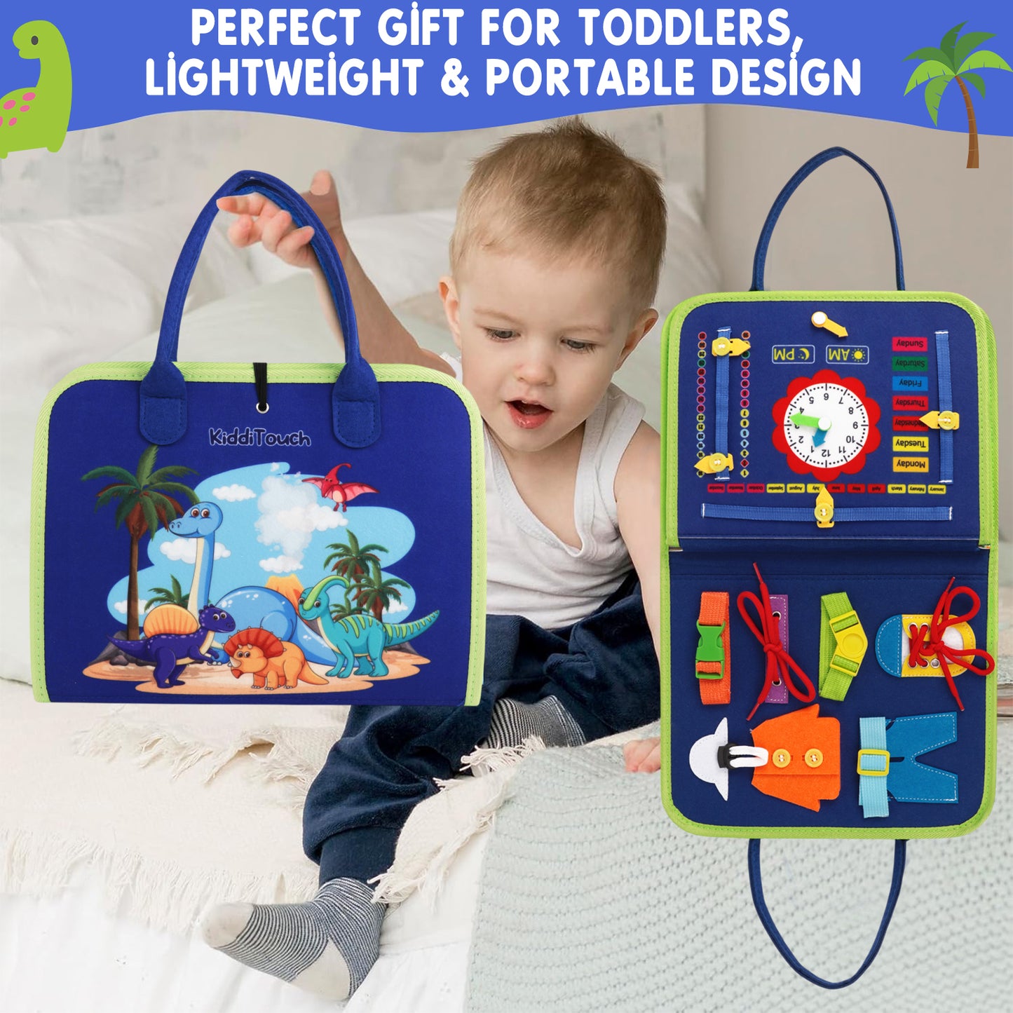 KiddiTouch Busy Board, Sensory Board Learning Toys for Boys, Preschool Toddler Activities, Skill-Building Game for Learning Fine Motor Skills, Travel Toys Birthday Gifts for Kids Aged 1 2 3 4