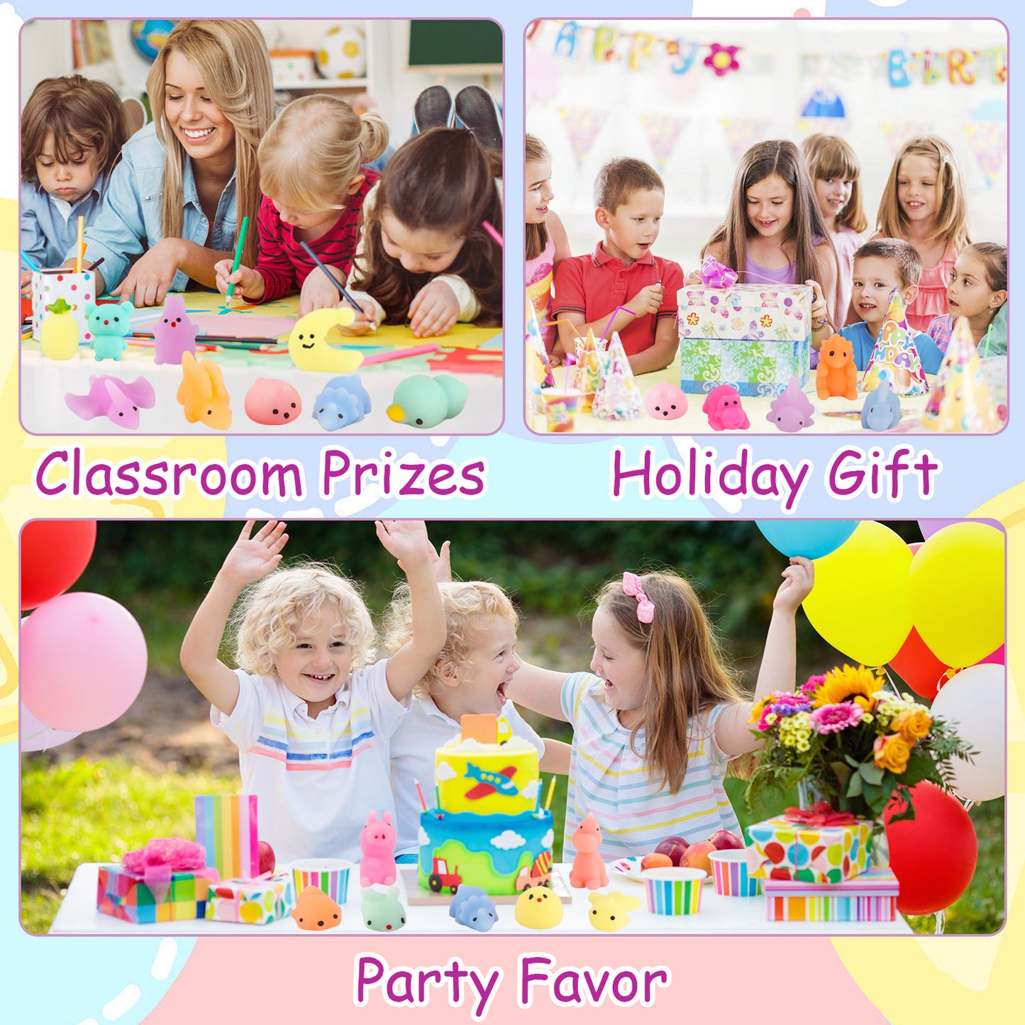 KiddiTouch 80Pcs Mochi Squishy Toys for Kids Party Favors, Mini Stress Relief Toys for Classroom Prizes, Easter Egg Fillers