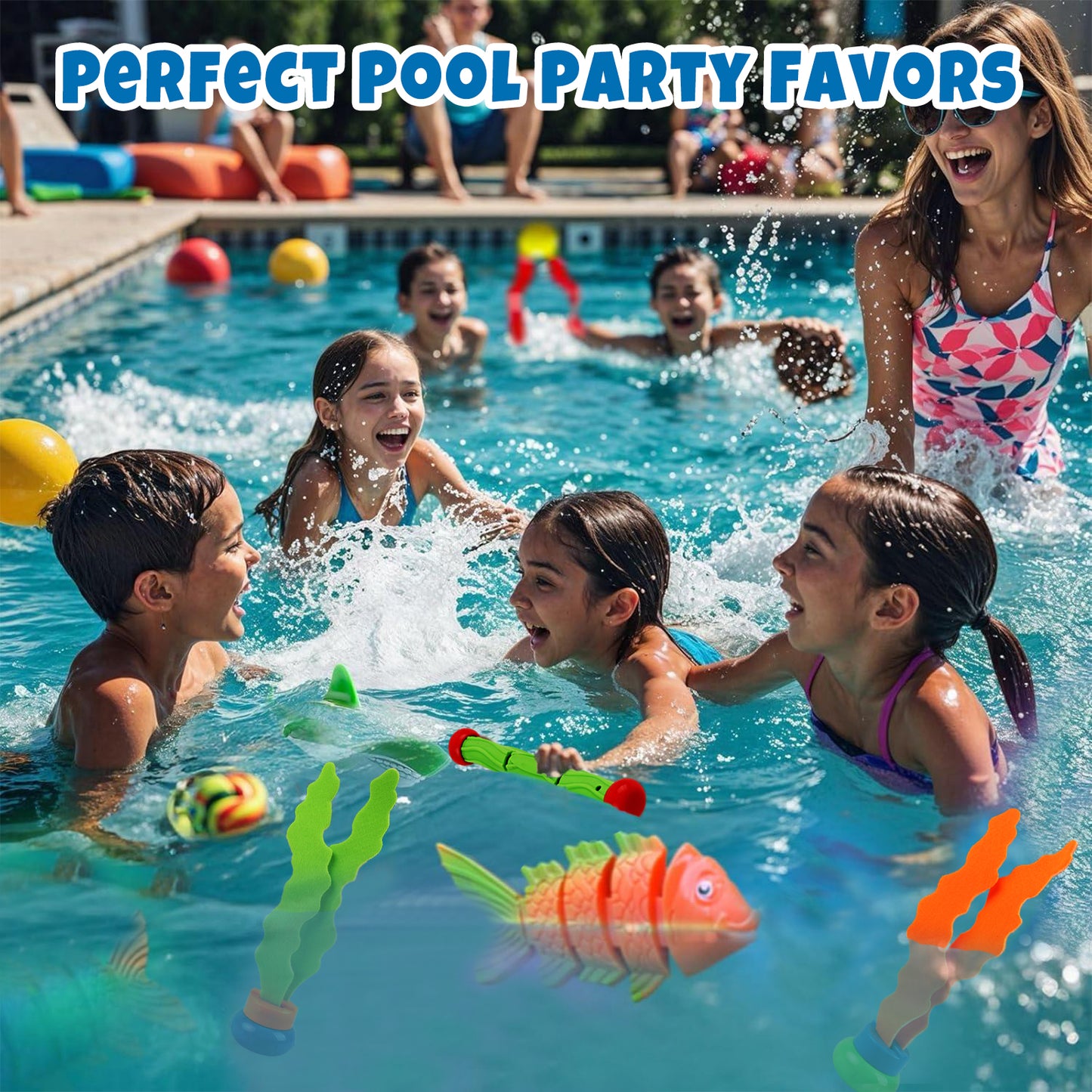 KiddiTouch 31 pcs Pool Toys for Kids and Adults,Swim Thru Rings Game Diving Toy with Big Dive Ring Storage Bag Underwater Treasures Starfish Fun Water Swimming