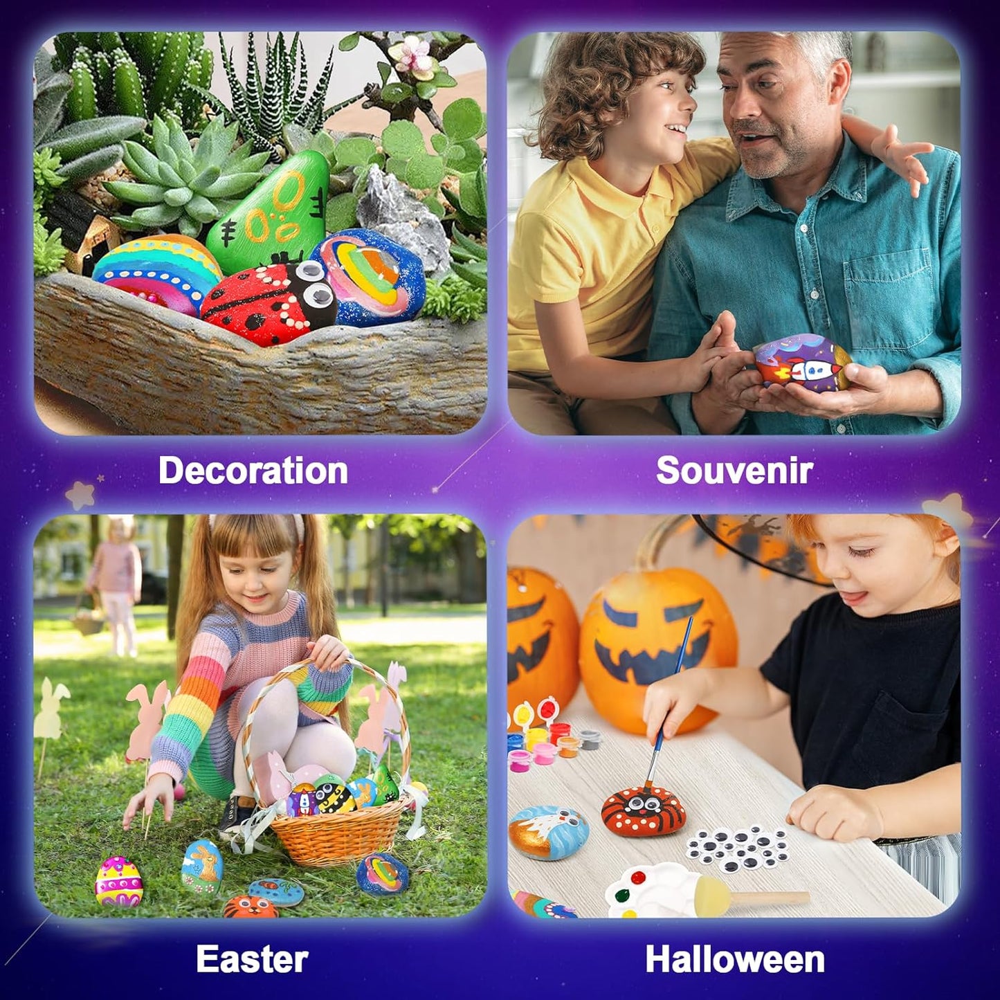 14 Rock Painting Kit, Glow in the Dark, Arts & Crafts Gifts for Boys and Girls, Craft Activities Kits, Easter Egg Fillers, Creative Art Toys for Kids Ages 4-12