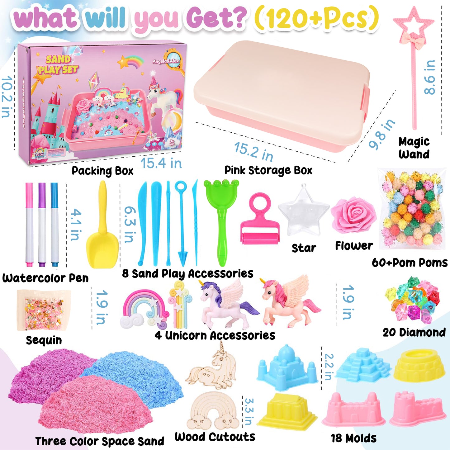 KiddiTouch Sensory Bin Play Sand Set Moldable Sensory Sand Kit, Non-Sticky Sand with Castle Molds and Tools, Sensory Toy Birthday Gift for Girl Toddler Ages 3-8