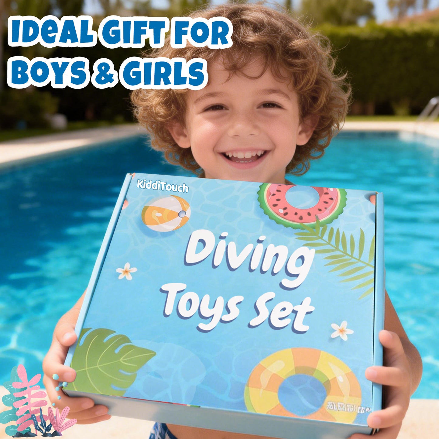 KiddiTouch 31 pcs Pool Toys for Kids and Adults,Swim Thru Rings Game Diving Toy with Big Dive Ring Storage Bag Underwater Treasures Starfish Fun Water Swimming