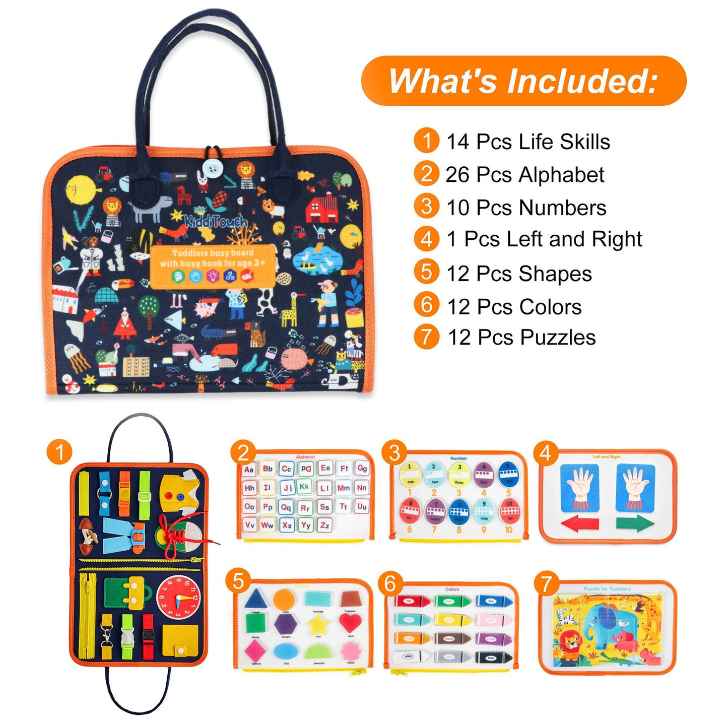 KiddiTouch Busy Board Busy Book Toddler Travel Toys Sensory Toys for Toddlers 1 2 3 4, Activities Board, Educational Toys for 3 4 5 Year Old Boys Girls Gift