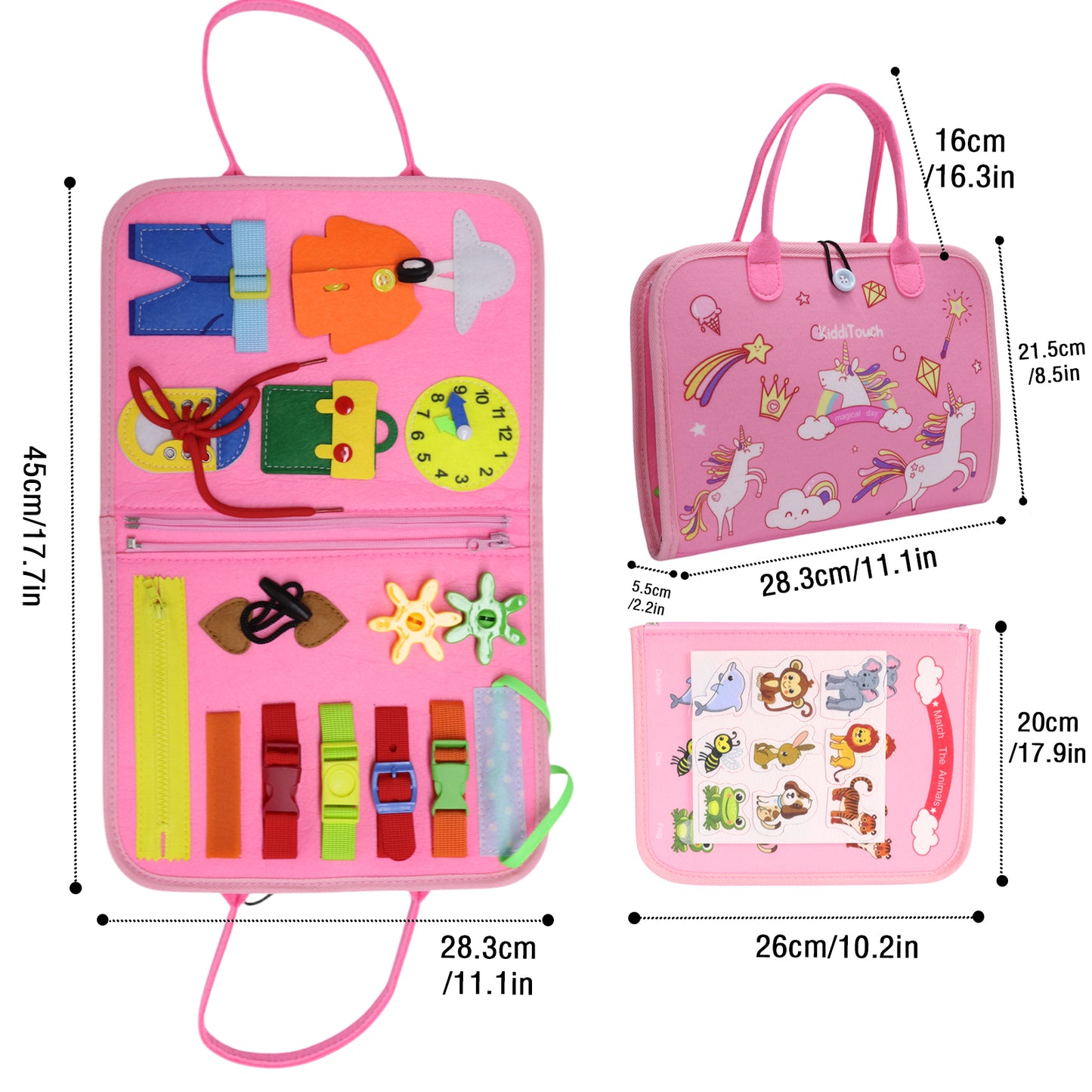 KiddiTouch Busy Board Busy Book Toddler Travel Toys Sensory Toys for Toddlers Travelling Activities, Educational Toys for 3 4 5 Years Old Girls Gift