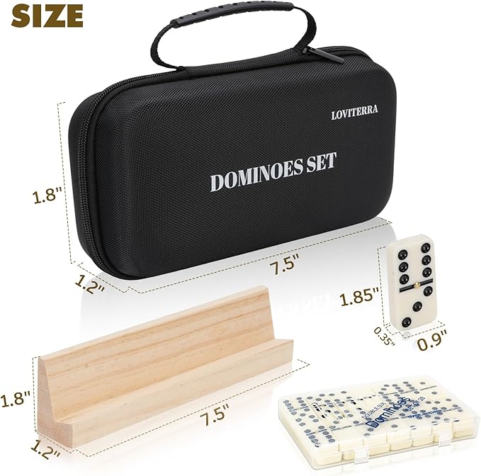 KiddiTouch Dominos Set for Adults with 4 Domino Racks - Double 6 Dominoes Set with Domino Holder, Classic Board Games for Adults - Double Six Standard Dominos Set 28 Tiles with Travel Case