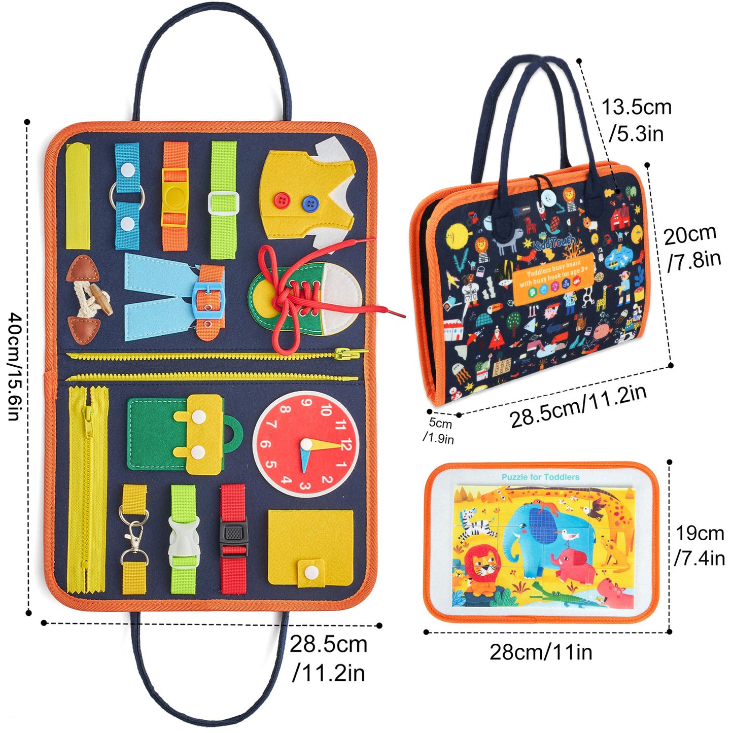 KiddiTouch Busy Board Busy Book Toddler Travel Toys Sensory Toys for Toddlers 1 2 3 4, Activities Board, Educational Toys for 3 4 5 Year Old Boys Girls Gift
